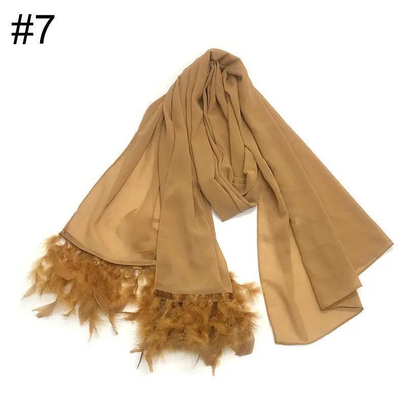 Mariam's Collection Mariam's Collection Chiffon Scarves Feather Scarf Hijab (MH039) — fabric or material detail
