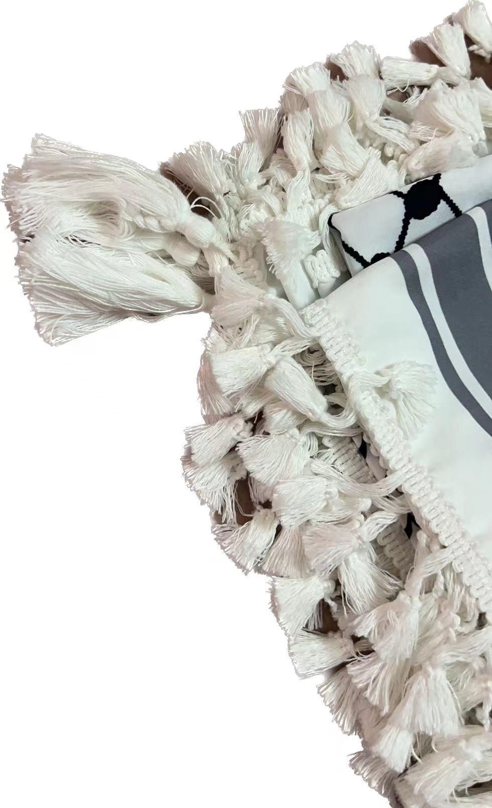 Mariam's Collection Mariam's Collection MH052 Four-Sided Fringed  Keffiyeh Square Hijab — Mariam's Collection branding close-up