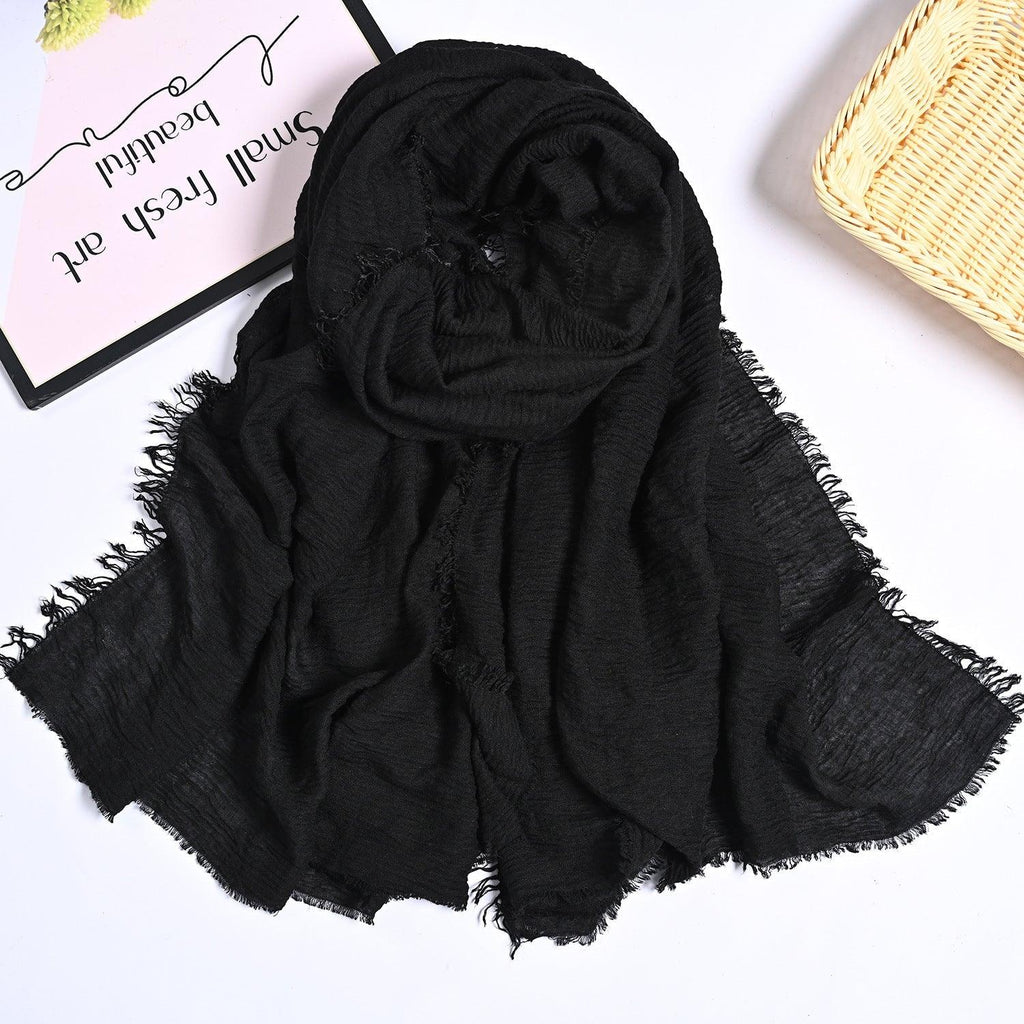 Mariam's Collection MH055 Encrypted Bubble Wrinkle Solid Color Hijab — flat-lay composition