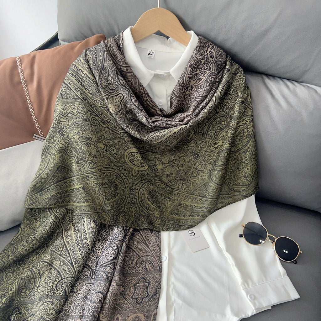 Mariam's Collection Mariam's Collection MH058 Cashew Printed Cotton And Linen Thin Hijab — construction detail