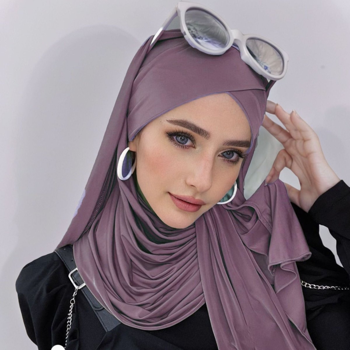 Mariam's Collection Mariam's Collection MH059 Solid Color Single Layer Cross Stretch Hijab — flat-lay composition
