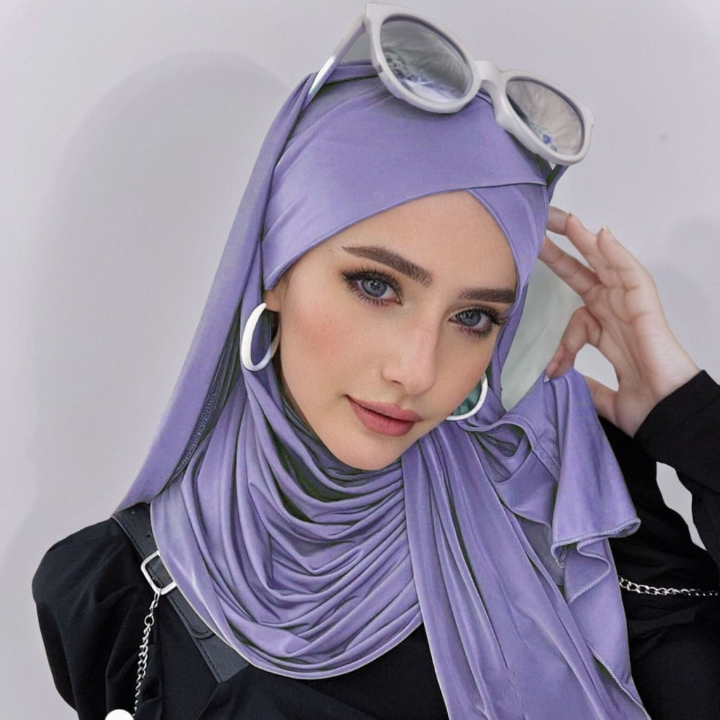 Mariam's Collection Mariam's Collection MH059 Solid Color Single Layer Cross Stretch Hijab — product on model
