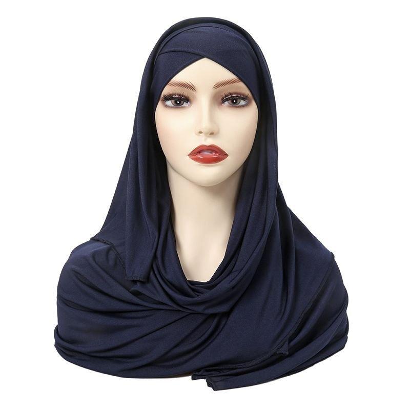 Mariam's Collection Mariam's Collection MH059 Solid Color Single Layer Cross Stretch Hijab — lifestyle worn / used context