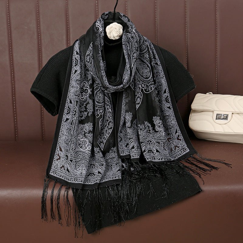 Mariam's Collection MH070 Fresh Floral Pattern With Tassels Polyester Hijab — detail shot 6