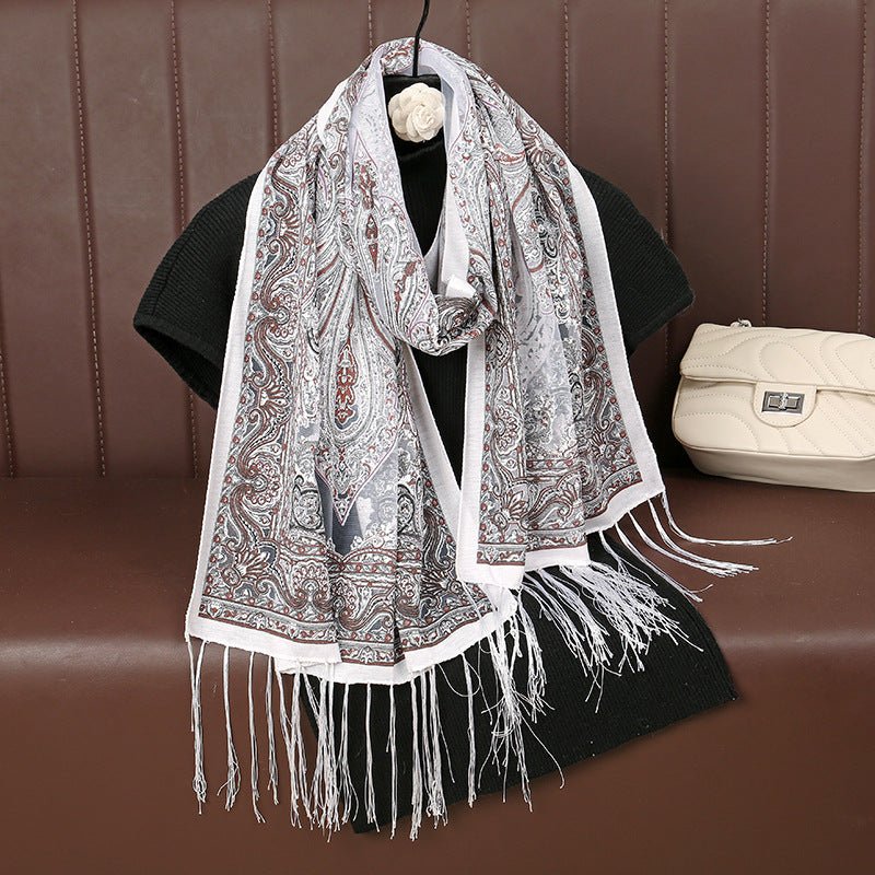 Mariam's Collection MH070 Fresh Floral Pattern With Tassels Polyester Hijab — construction detail