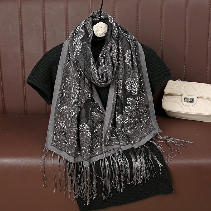 Mariam's Collection MH070 Fresh Floral Pattern With Tassels Polyester Hijab — detail shot 8
