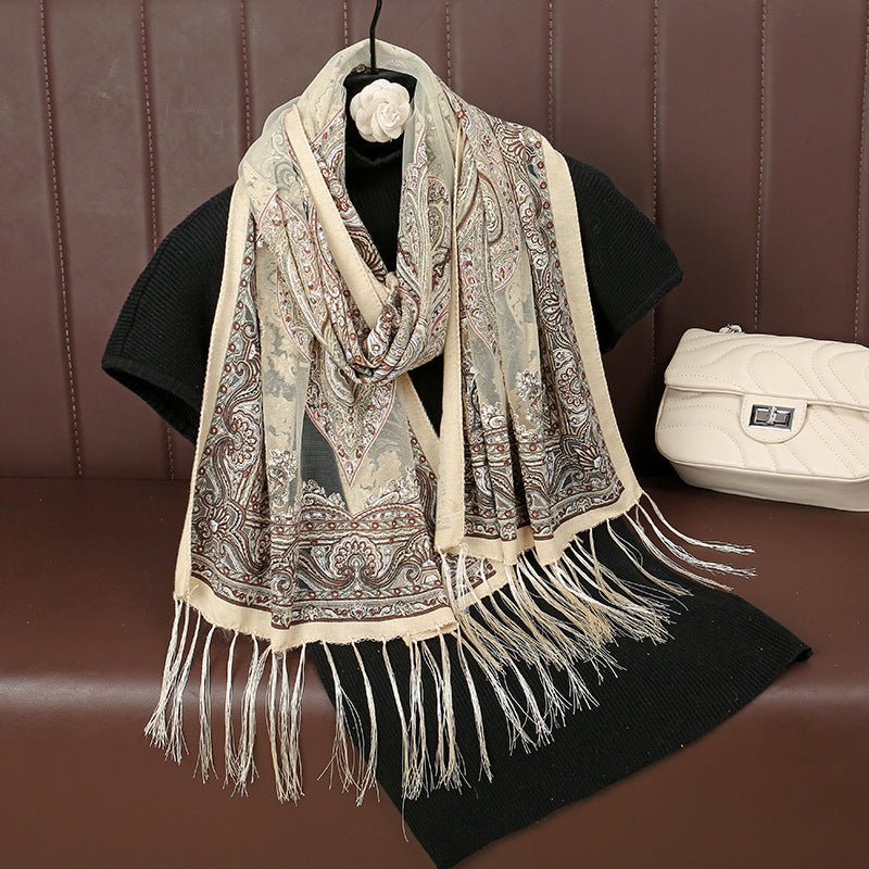 Mariam's Collection MH070 Fresh Floral Pattern With Tassels Polyester Hijab — detail shot 9