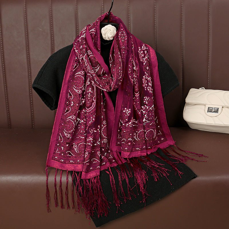 Mariam's Collection MH070 Fresh Floral Pattern With Tassels Polyester Hijab — fabric or material detail