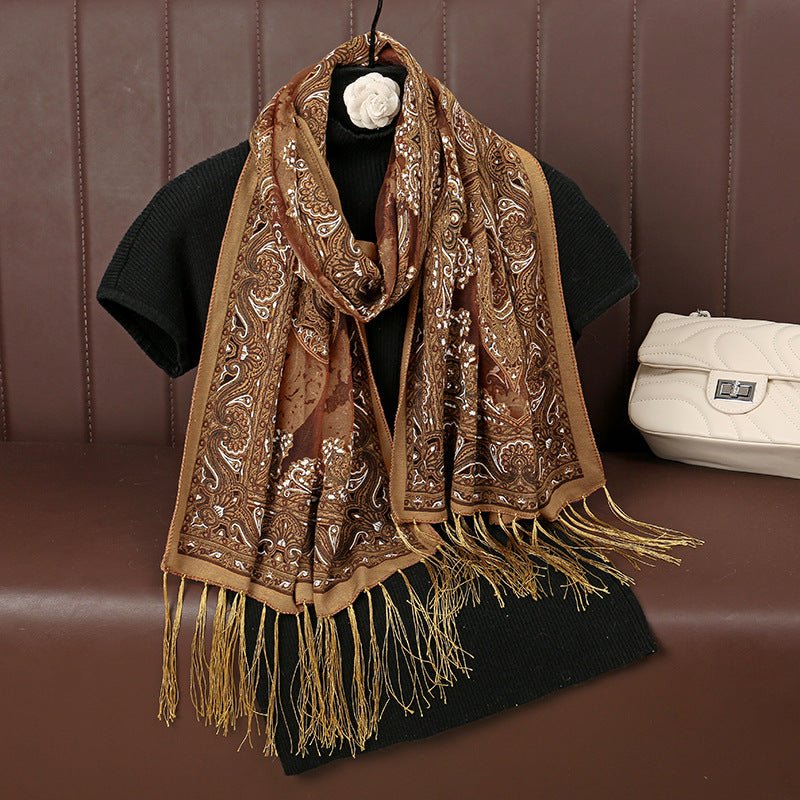 Mariam's Collection MH070 Fresh Floral Pattern With Tassels Polyester Hijab — detail shot 10