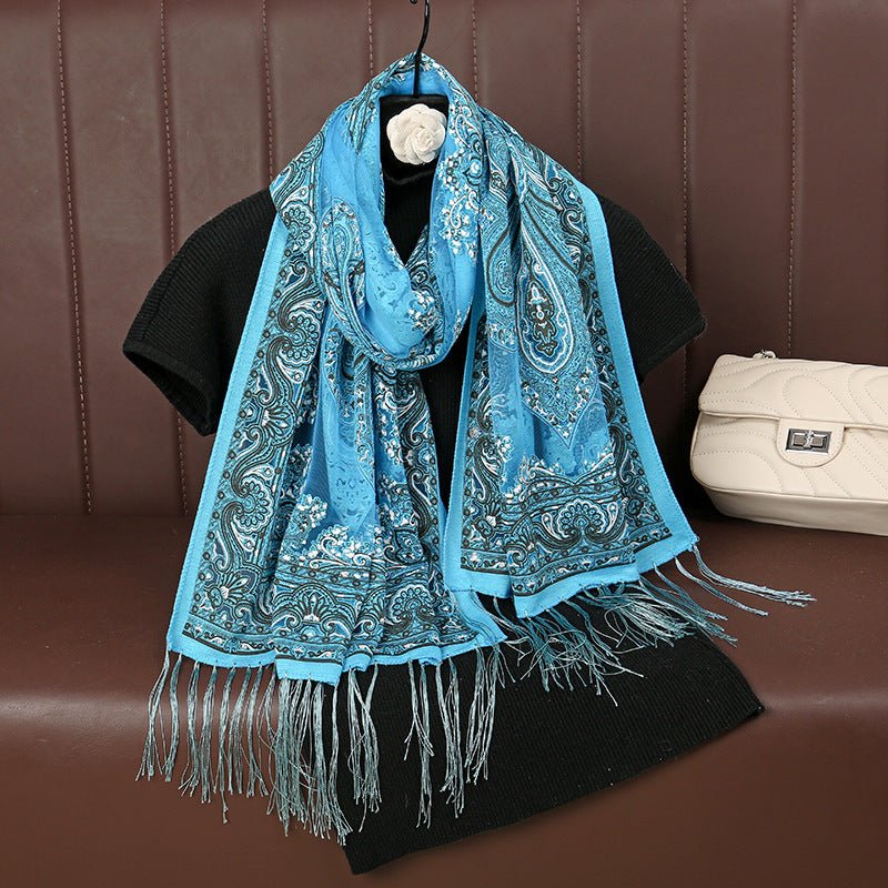 Mariam's Collection MH070 Fresh Floral Pattern With Tassels Polyester Hijab — product on model