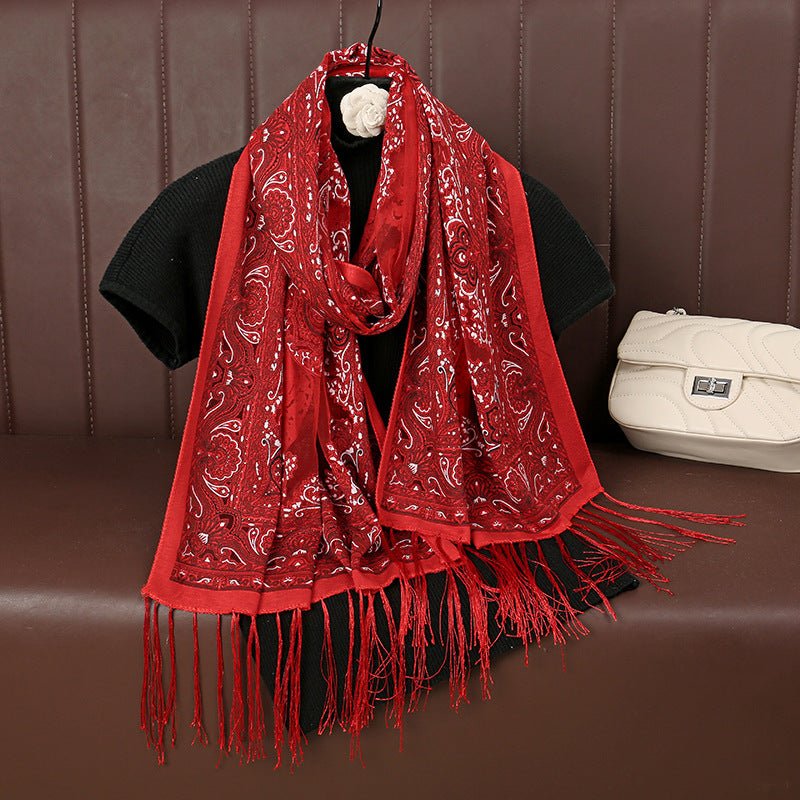 Mariam's Collection MH070 Fresh Floral Pattern With Tassels Polyester Hijab — comparison shot
