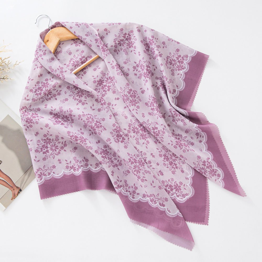 Mariam's Collection Mariam's Collection MH072 Square Floral Print Wavy Cut-off Voile Hijab — fabric or material detail