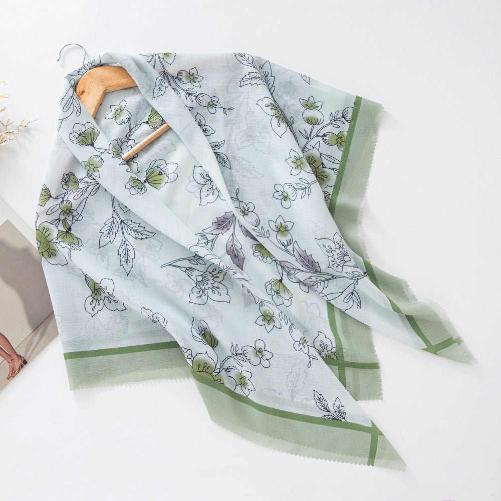 Mariam's Collection Mariam's Collection MH072 Square Floral Print Wavy Cut-off Voile Hijab — product on model