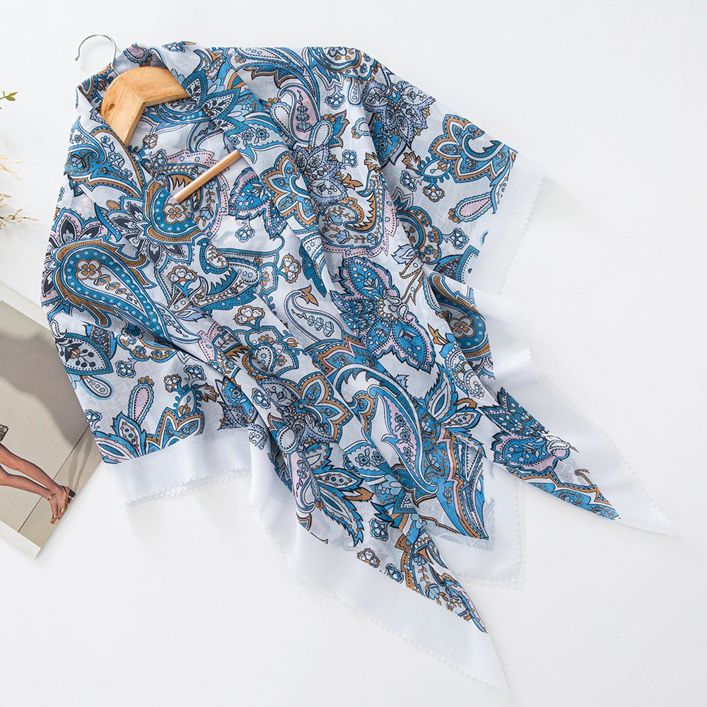 Mariam's Collection Mariam's Collection MH072 Square Floral Print Wavy Cut-off Voile Hijab — alternative angle