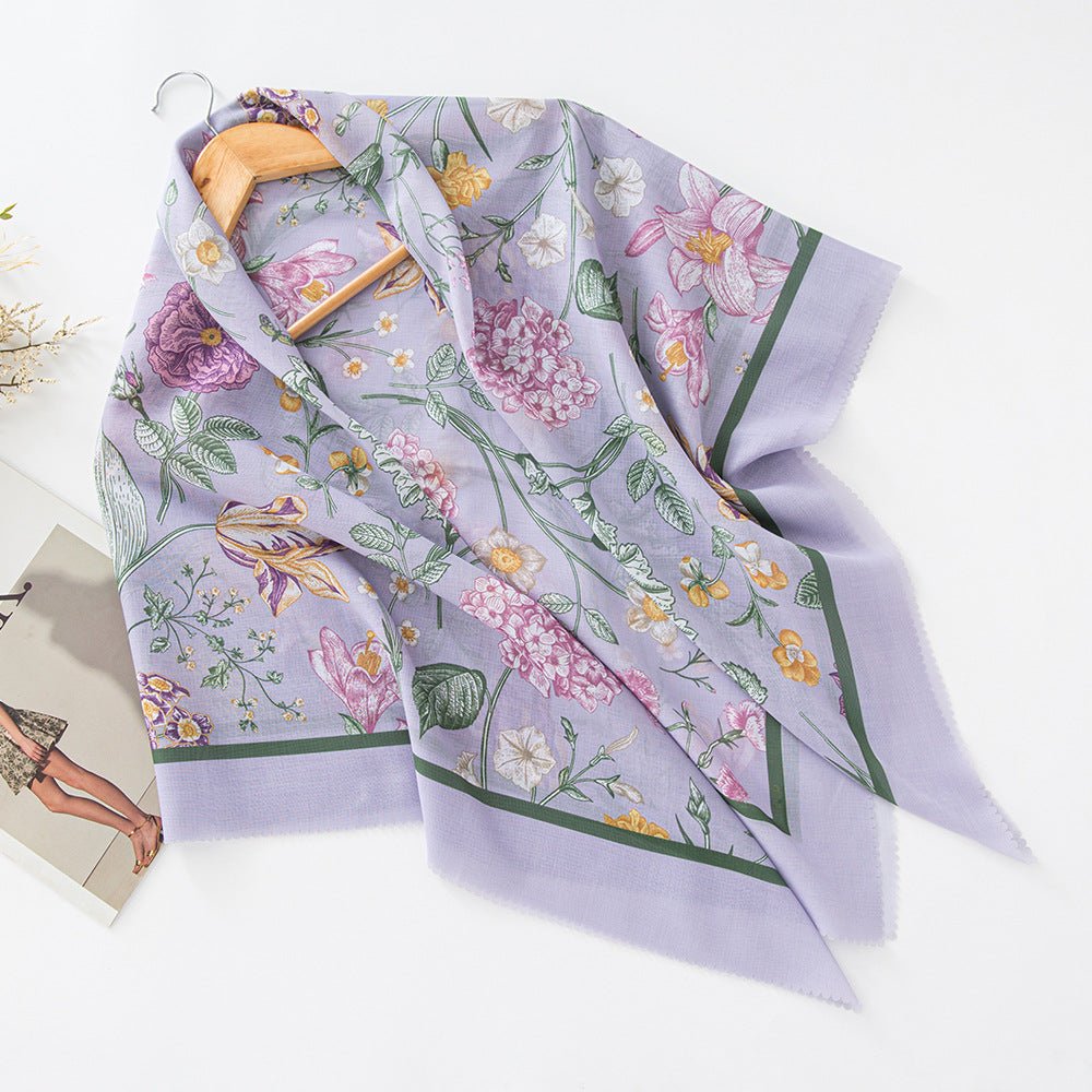 Mariam's Collection Mariam's Collection MH072 Square Floral Print Wavy Cut-off Voile Hijab — fabric or material detail