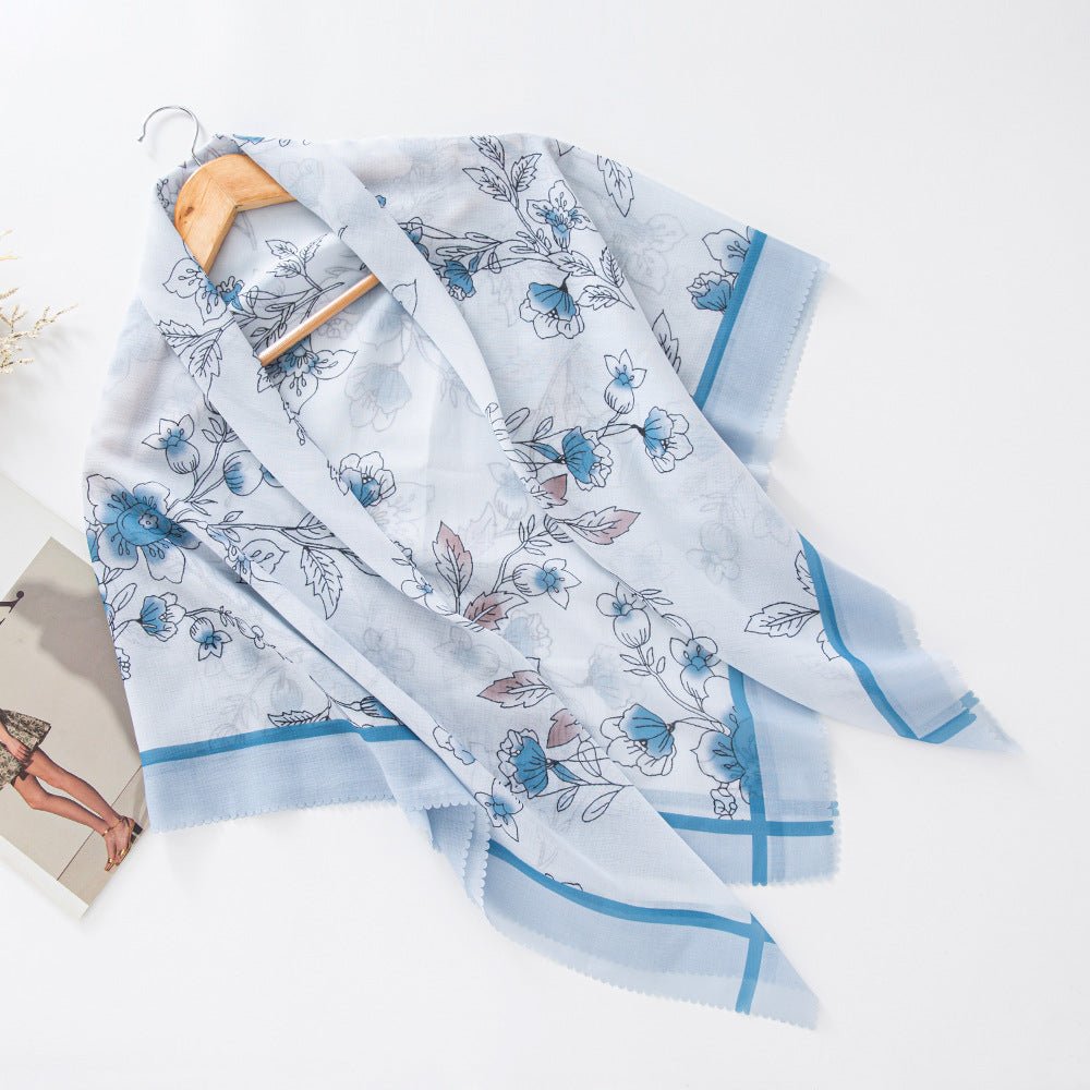 Mariam's Collection Mariam's Collection MH072 Square Floral Print Wavy Cut-off Voile Hijab — detail close-up