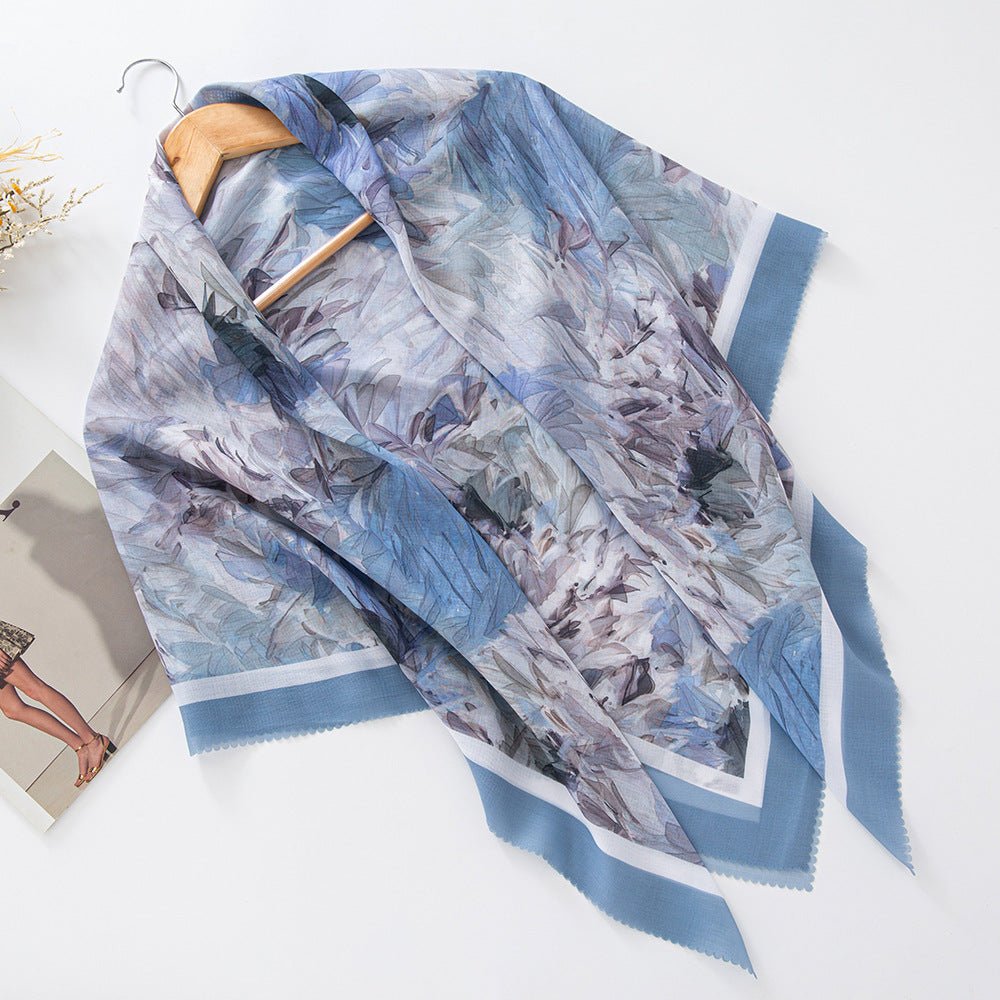 Mariam's Collection Mariam's Collection MH072 Square Floral Print Wavy Cut-off Voile Hijab — construction detail