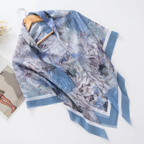 MH072 Square Floral Print Wavy Cut-off Voile Hijab