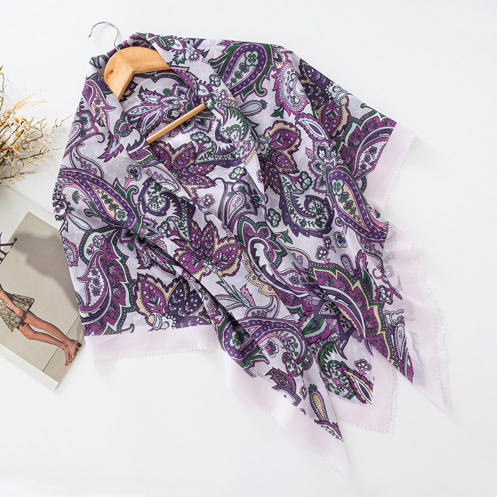 Mariam's Collection Mariam's Collection MH072 Square Floral Print Wavy Cut-off Voile Hijab — lifestyle context