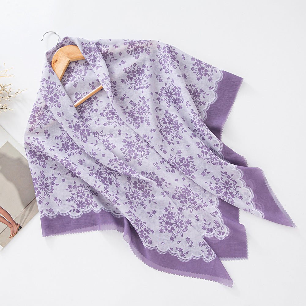 Mariam's Collection Mariam's Collection MH072 Square Floral Print Wavy Cut-off Voile Hijab — detail shot 10