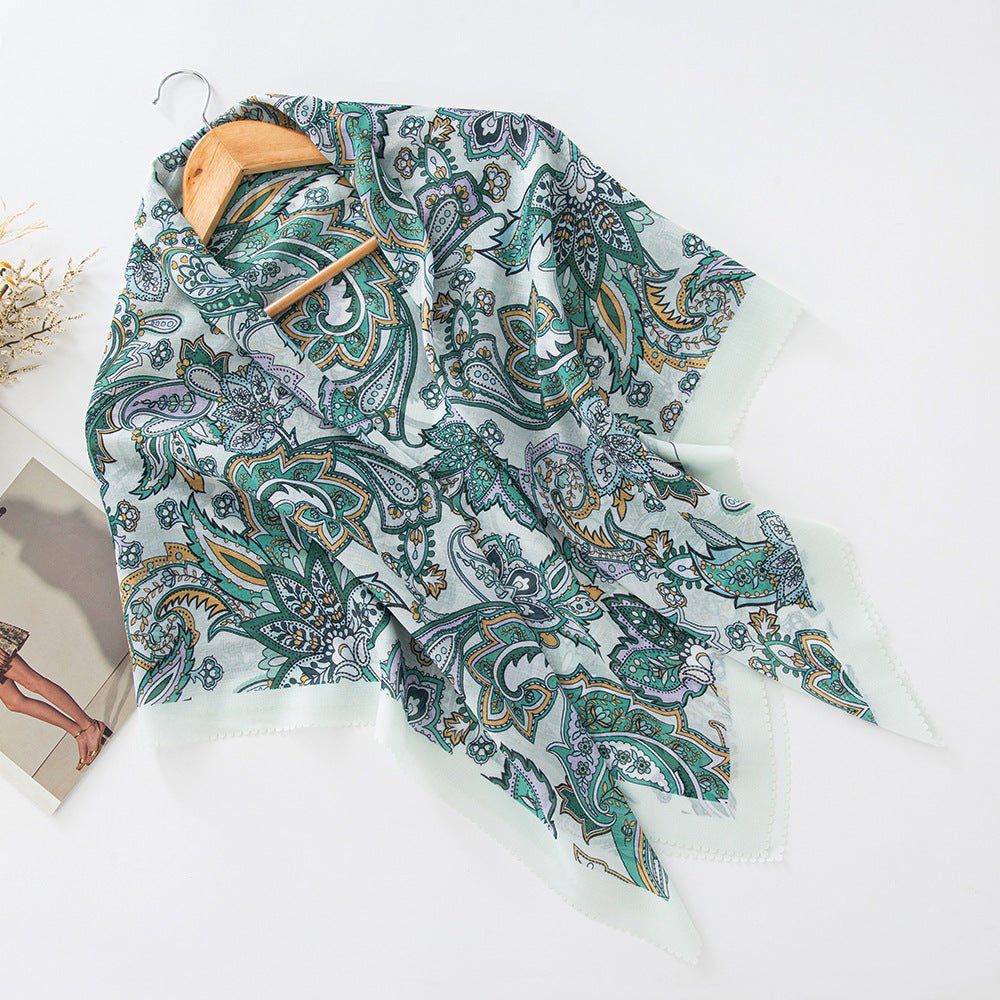 Mariam's Collection Mariam's Collection MH072 Square Floral Print Wavy Cut-off Voile Hijab — back view