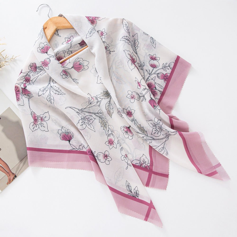 Mariam's Collection Mariam's Collection MH072 Square Floral Print Wavy Cut-off Voile Hijab — flat-lay composition