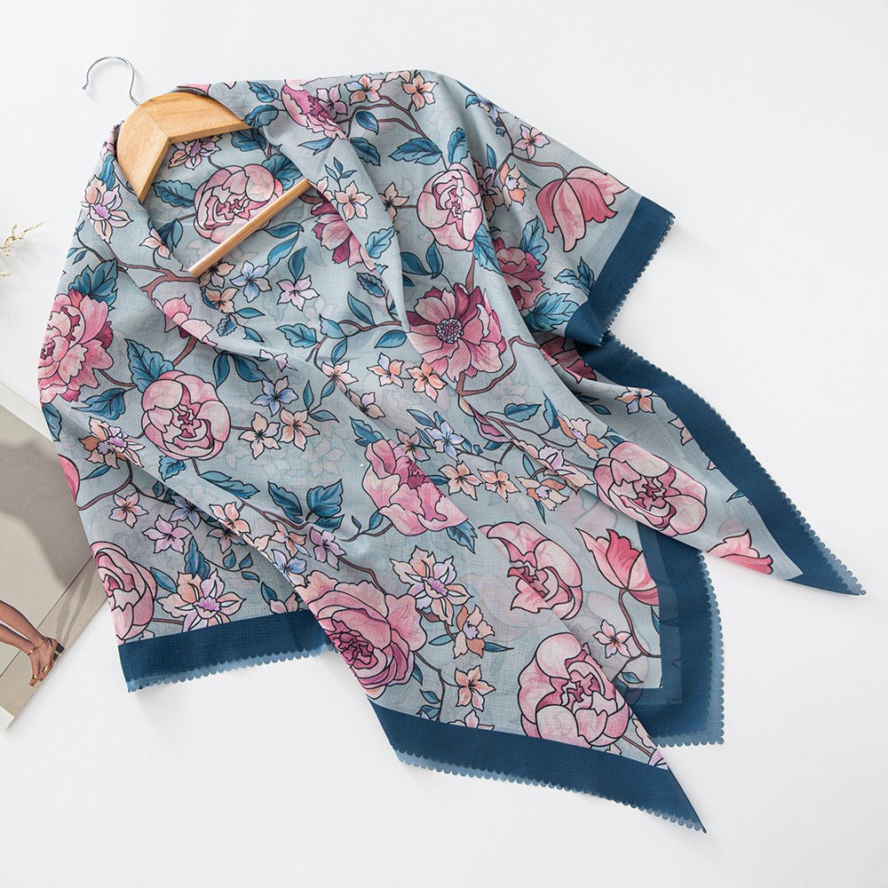 Mariam's Collection Mariam's Collection MH072 Square Floral Print Wavy Cut-off Voile Hijab — size reference