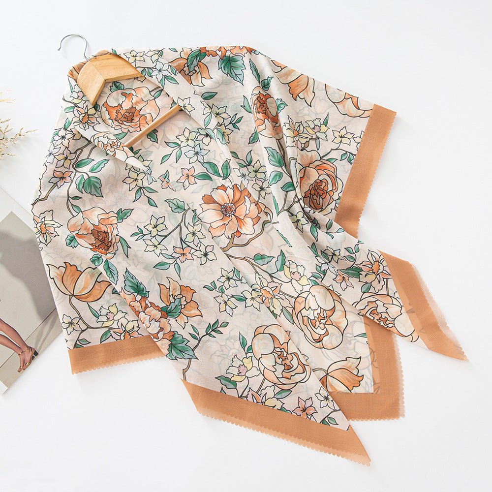 Mariam's Collection Mariam's Collection MH072 Square Floral Print Wavy Cut-off Voile Hijab — color detail