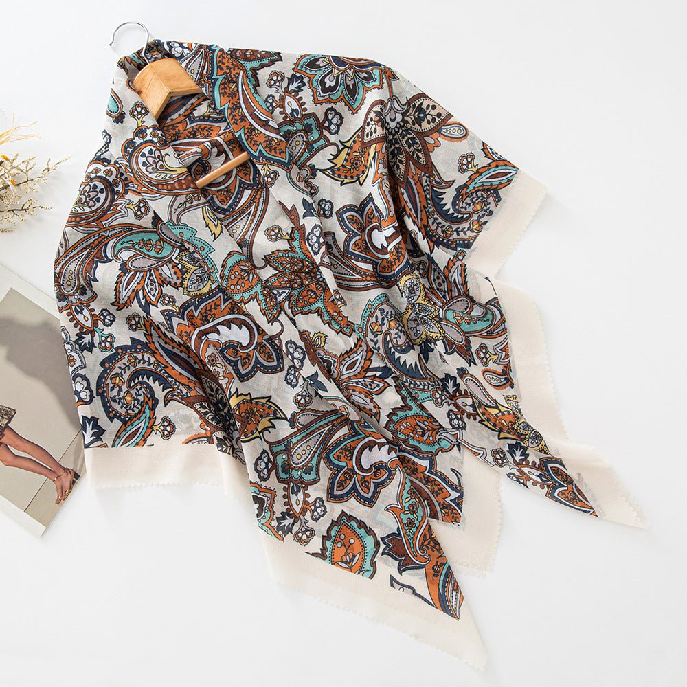 Mariam's Collection Mariam's Collection MH072 Square Floral Print Wavy Cut-off Voile Hijab — side view