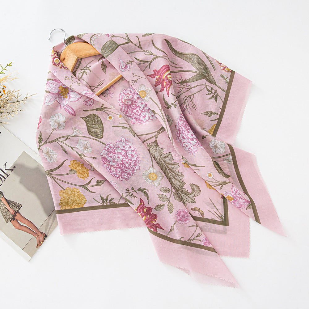 Mariam's Collection Mariam's Collection MH072 Square Floral Print Wavy Cut-off Voile Hijab — feature highlight