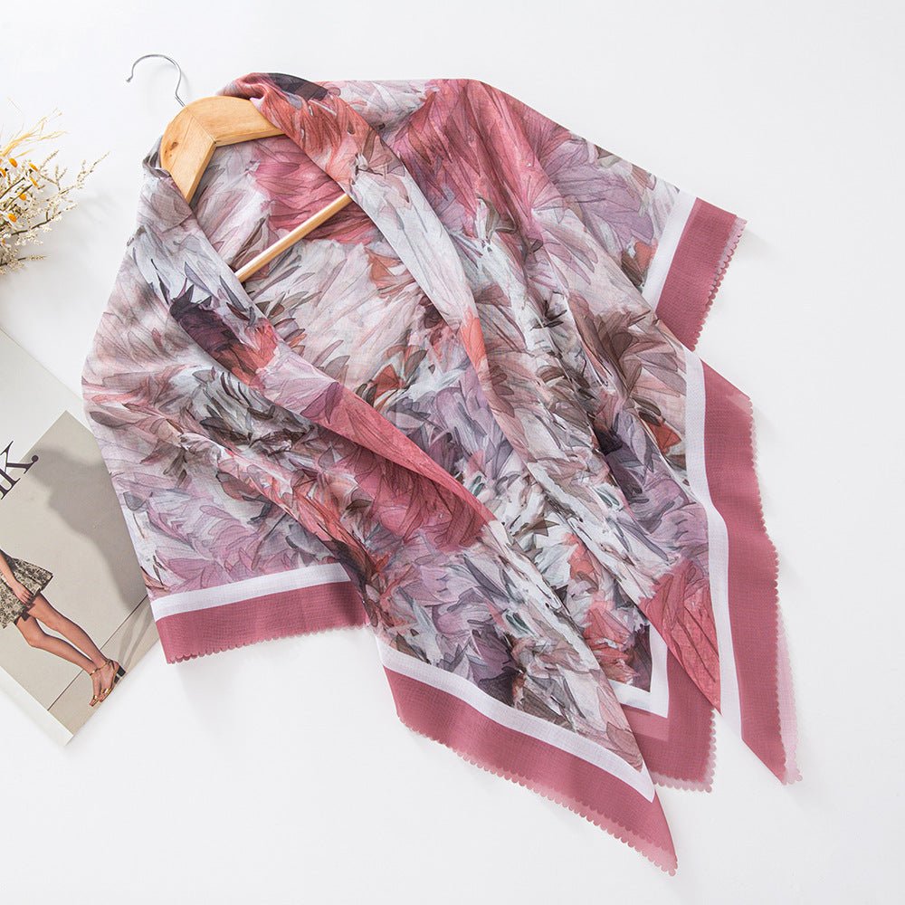 Mariam's Collection Mariam's Collection MH072 Square Floral Print Wavy Cut-off Voile Hijab — product category context