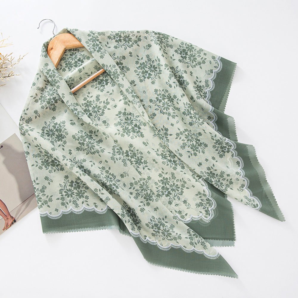 Mariam's Collection Mariam's Collection MH072 Square Floral Print Wavy Cut-off Voile Hijab — feature highlight