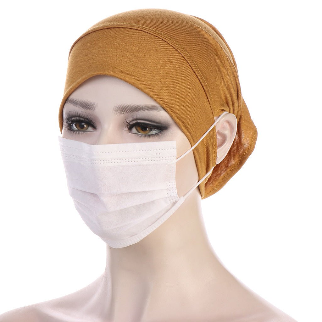 Mariam's Collection Mariam's Collection MH075 Flat Brim With Pierced Ears - Pullover Hat — product on model