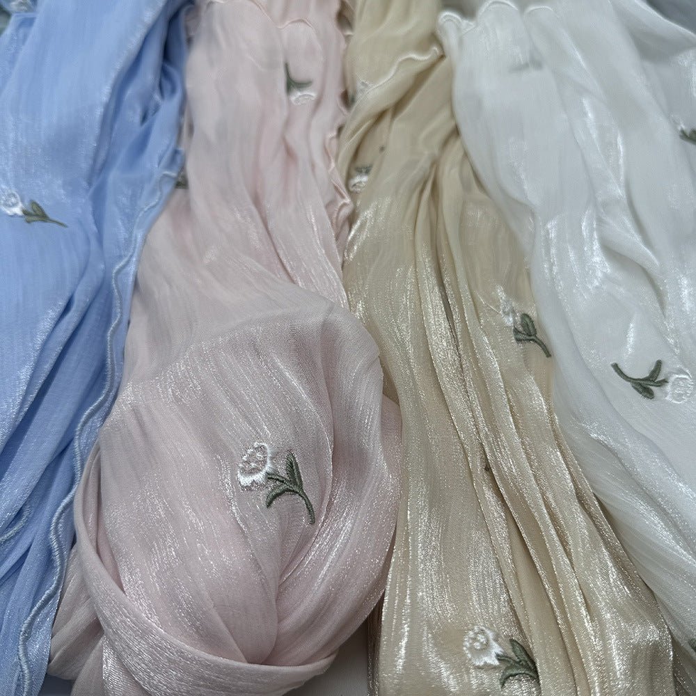 Mariam's Collection Mariam's Collection MH080 Breathable And Cool Crepe Embroidered Hijab — Mariam's Collection branding close-up