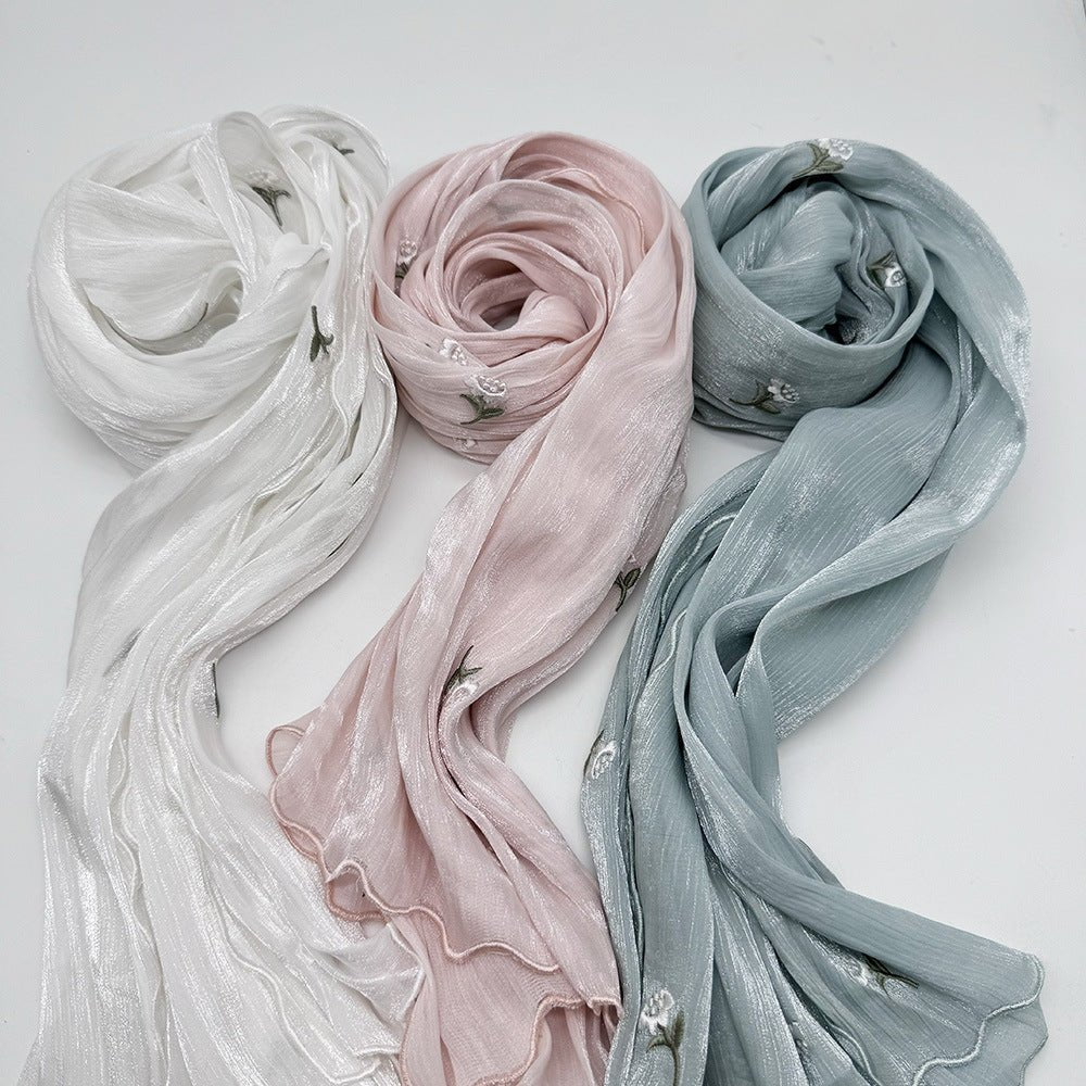 Mariam's Collection Mariam's Collection MH080 Breathable And Cool Crepe Embroidered Hijab — main product shot