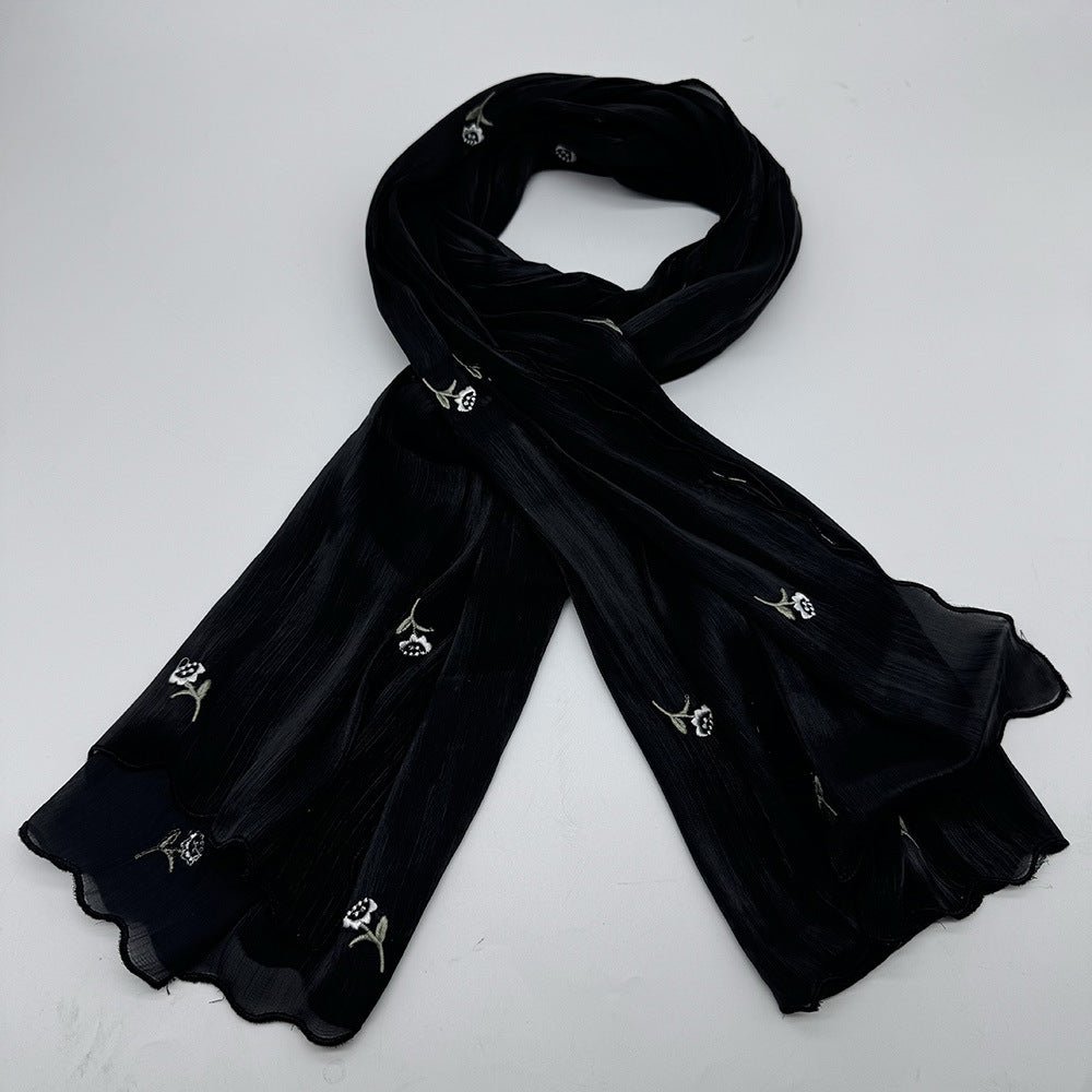 Mariam's Collection Mariam's Collection MH080 Breathable And Cool Crepe Embroidered Hijab — lifestyle worn / used context