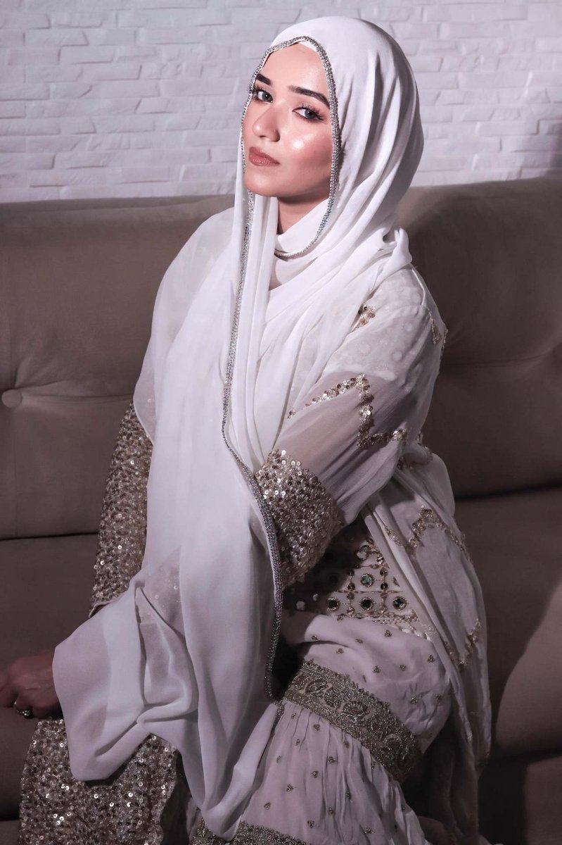 Mariam's Collection Diamond Trimmed Chiffon Hijab(MH087) — lifestyle worn / used context