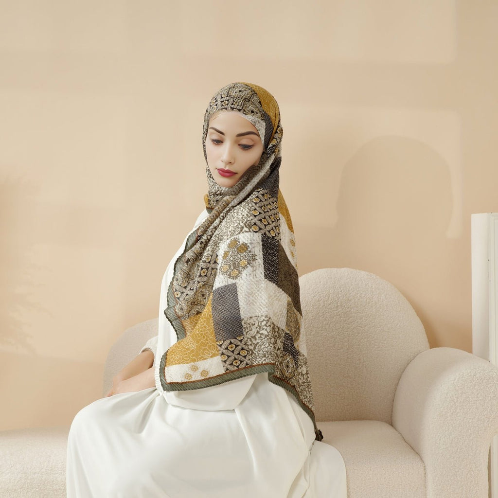 Mariam's Collection Mariam's Collection MH094 Printed Pleated Cotton and Linen Blend Shawl — product category context