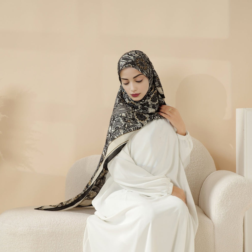Mariam's Collection MH095 Printed Colorblock Geometric and Natural Floral Pattern Cotton and Linen… — detail shot 7