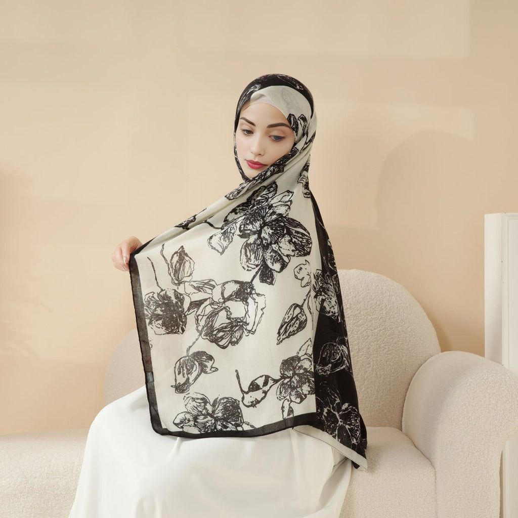 Mariam's Collection MH095 Printed Colorblock Geometric and Natural Floral Pattern Cotton and Linen… — main product shot