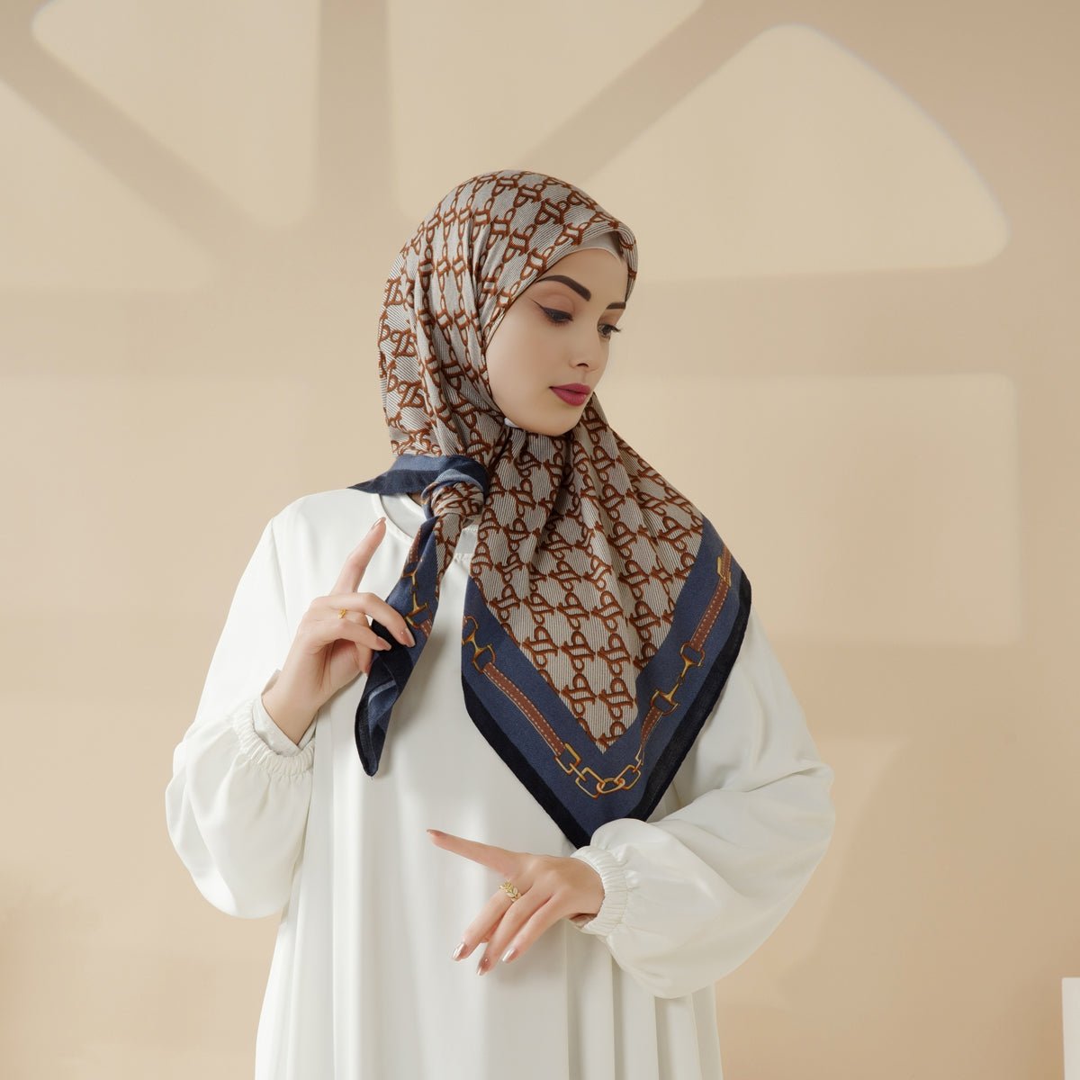 Mariam's Collection Mariam's Collection MH096 Printed Cashmere Touch Square Hijab — Mariam's Collection branding close-up
