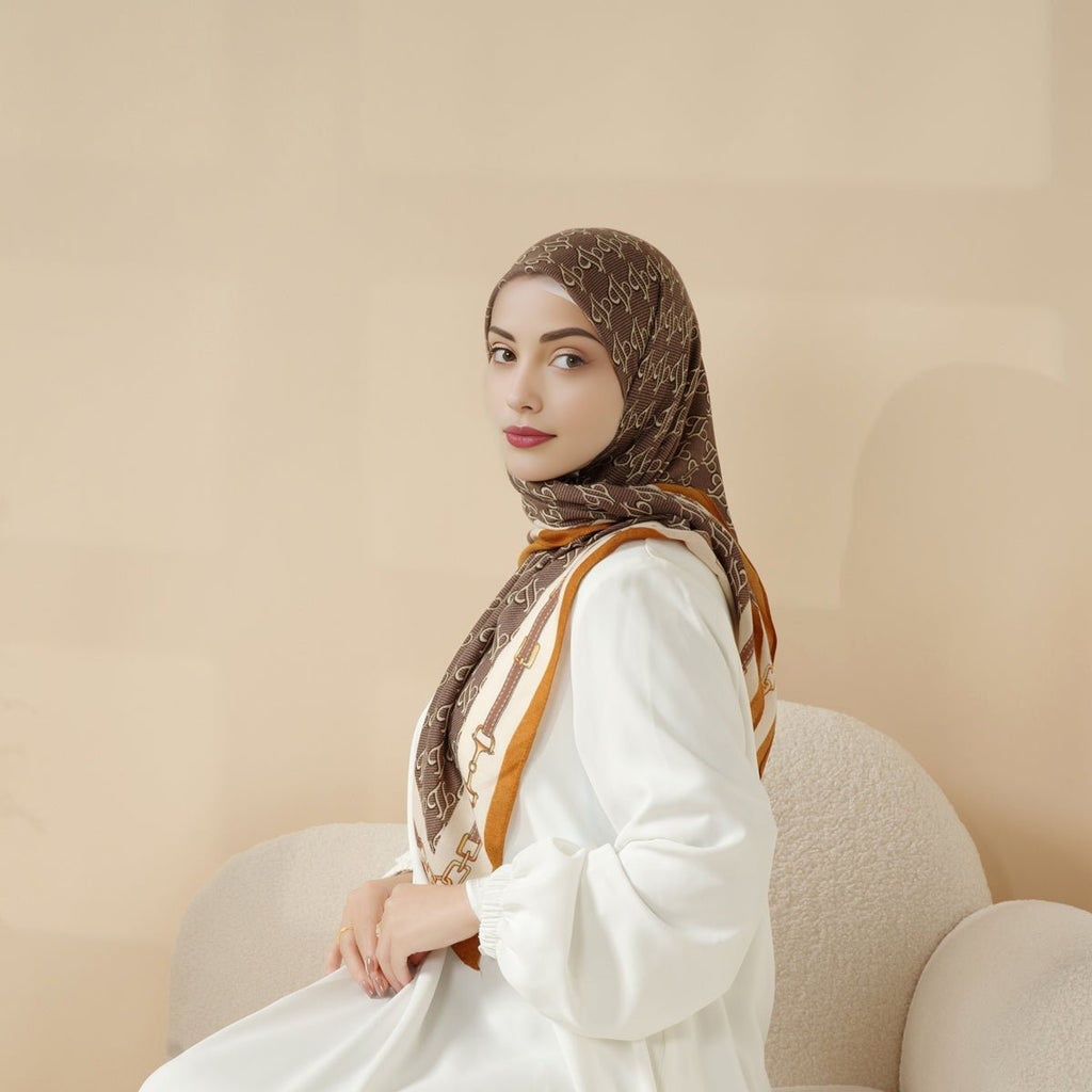 Mariam's Collection Mariam's Collection MH096 Printed Cashmere Touch Square Hijab — lifestyle worn / used context