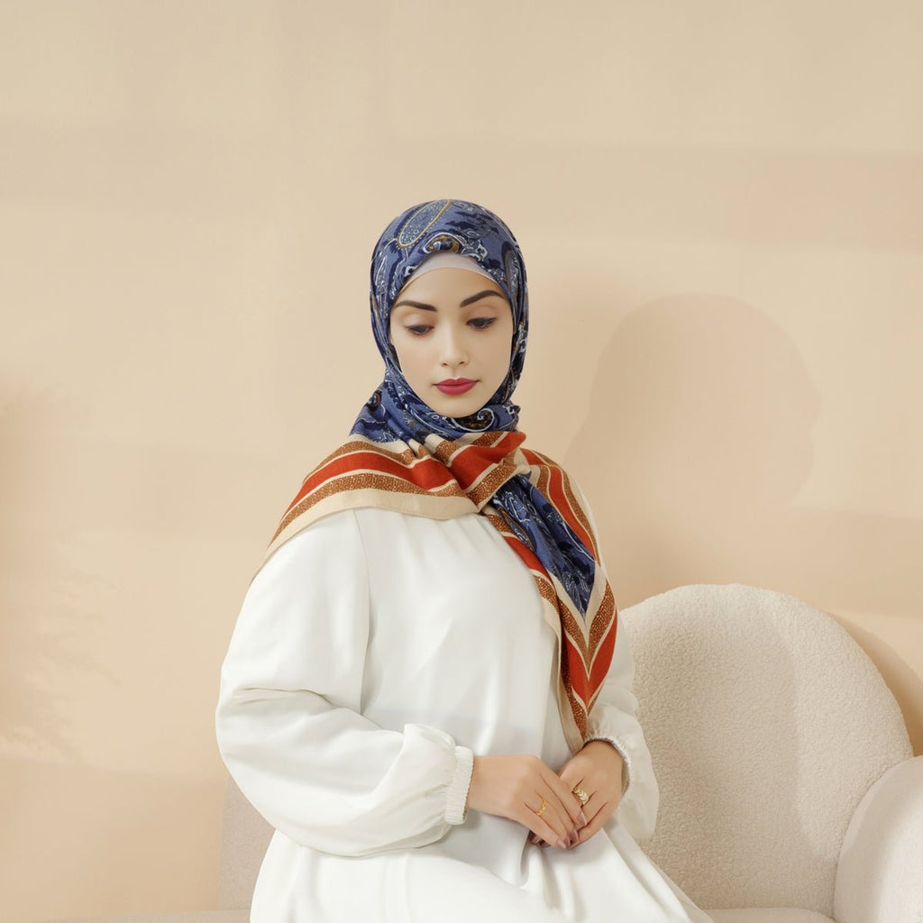 Mariam's Collection Mariam's Collection MH096 Printed Cashmere Touch Square Hijab — detail shot 6