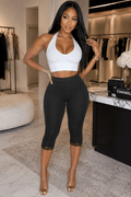 Mid-Waisted Capri Lace Trim Leggings – Made in USA