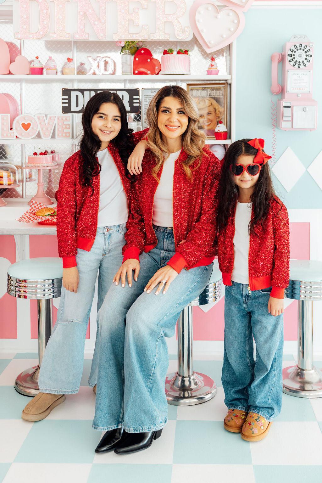 Mila & Rose ® Red Sequin Jacket — detail close-up