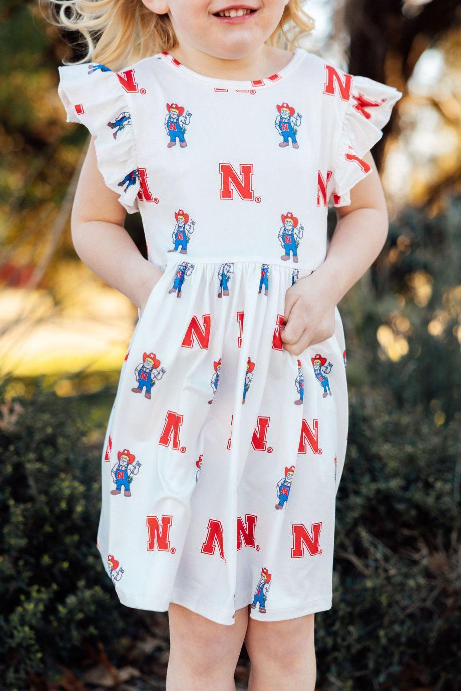 Mila & Rose ® Nebraska White Herbie Husker Flutter Twirl Dress — alternative angle
