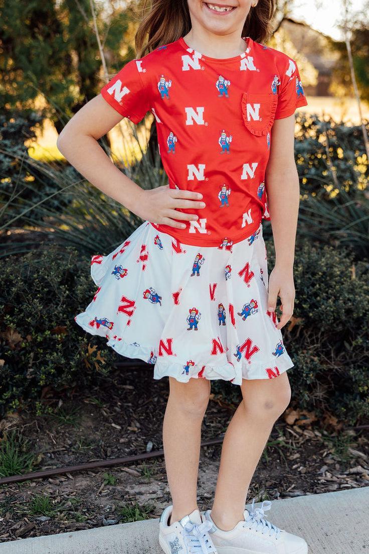 Mila & Rose ® Nebraska White Herbie Husker Twirl Skort — main product shot