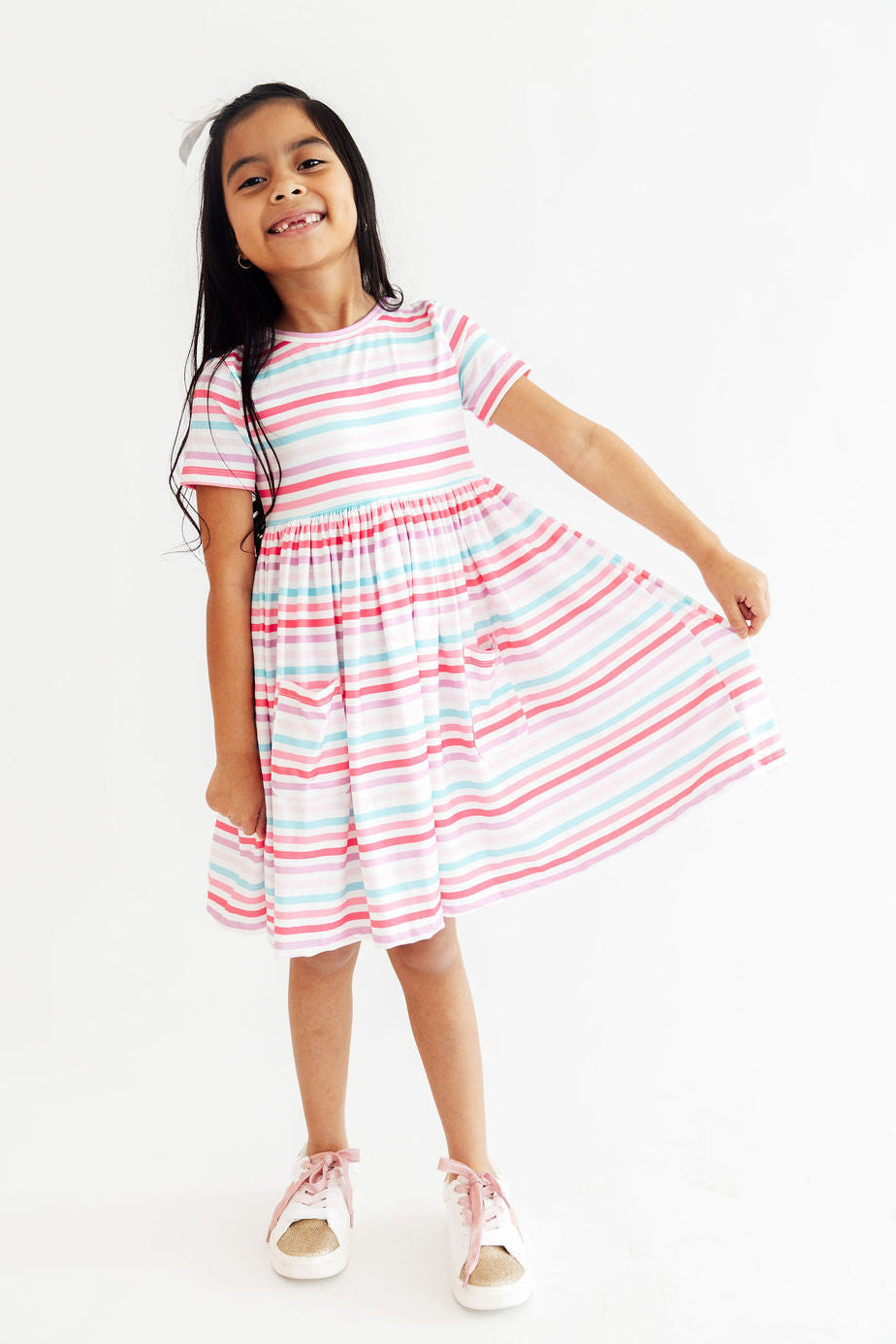 Mila & Rose ® Pastel Stripes S/S Pocket Twirl Dress — lifestyle context