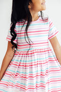 Mila & Rose ® Pastel Stripes S/S Pocket Twirl Dress — main product shot