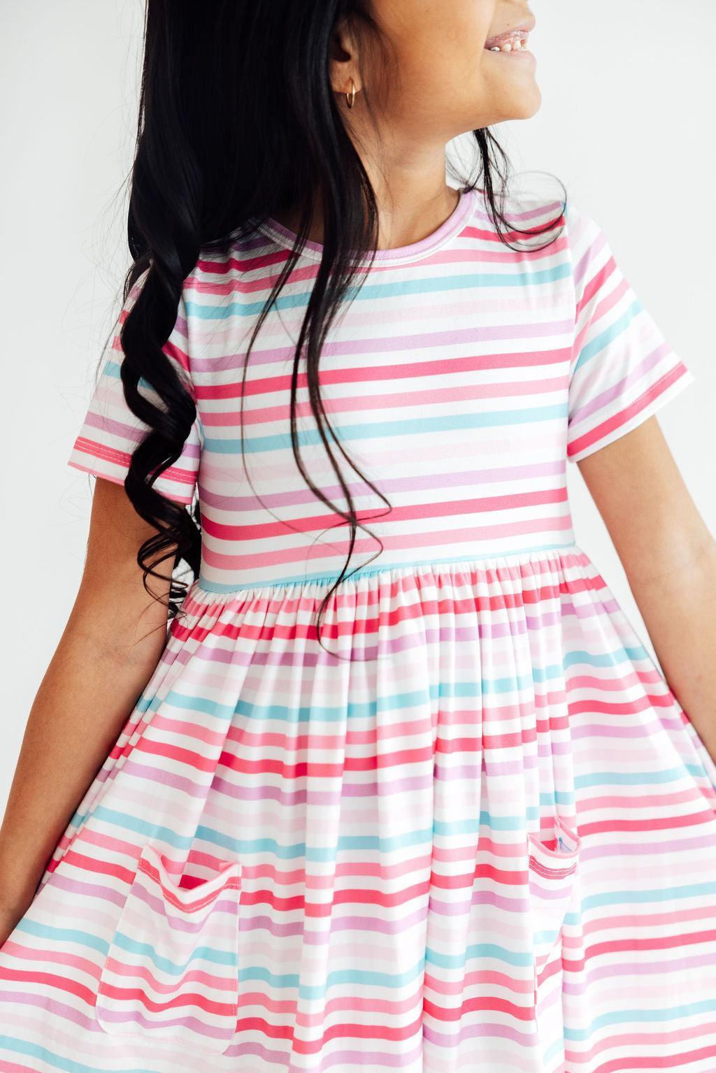 Mila & Rose ® Pastel Stripes S/S Pocket Twirl Dress — main product shot